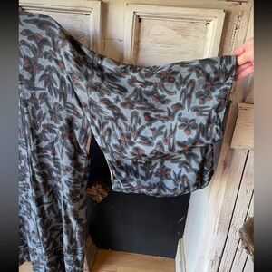 Kimono: Authentic Vintage Silk Blend Floral Black, Silvery Blue & Sienna Top EUC